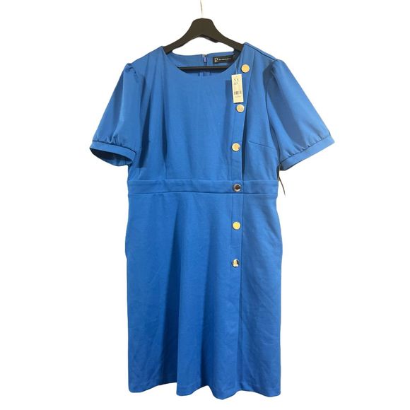 New York & Company Dresses & Skirts - NYC New York & Company Blue Puff Sleeve Sheath Dress Buttons